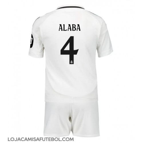 Camisa de Futebol Real Madrid David Alaba #4 Equipamento Principal Infantil 2024-25 Manga Curta (+ Calças curtas)